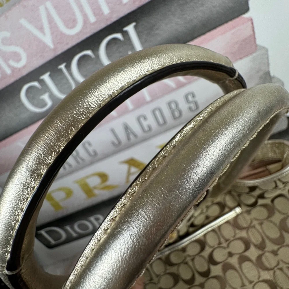 Coach Brown Signature Tote with Metallic Floral Appliqués - Picture 13 of 13